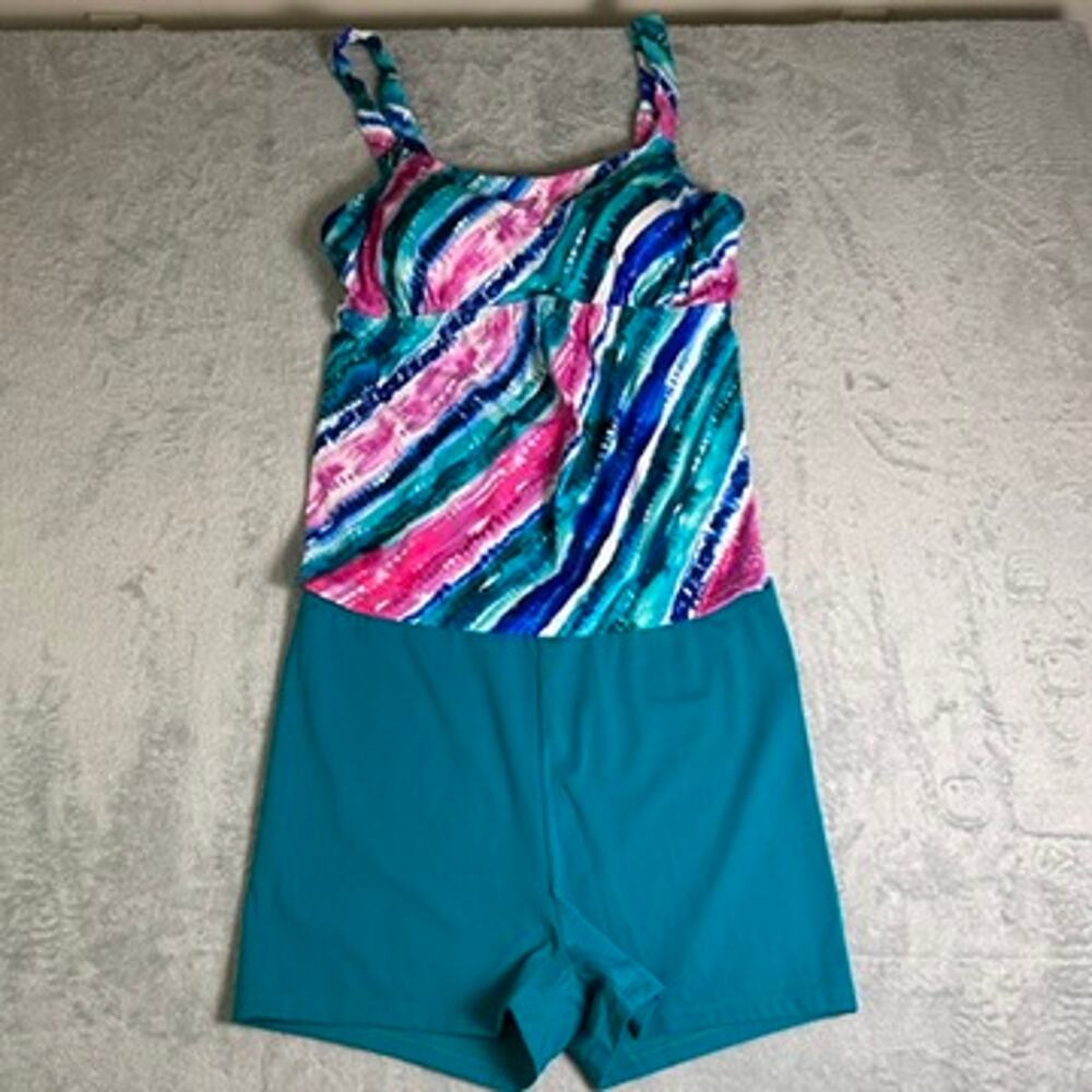 NWT Kim Gravel Tankini Womens 16 Teal Pink Swim Suit Tropical Coastal Island - Picture 6 of 8
